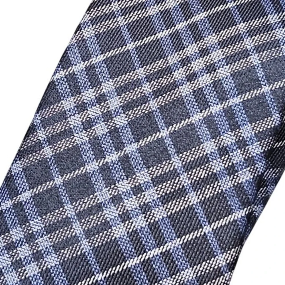Plaid Necktie Blue Silk Blend Slim Professional Business Tie Preppy Academia